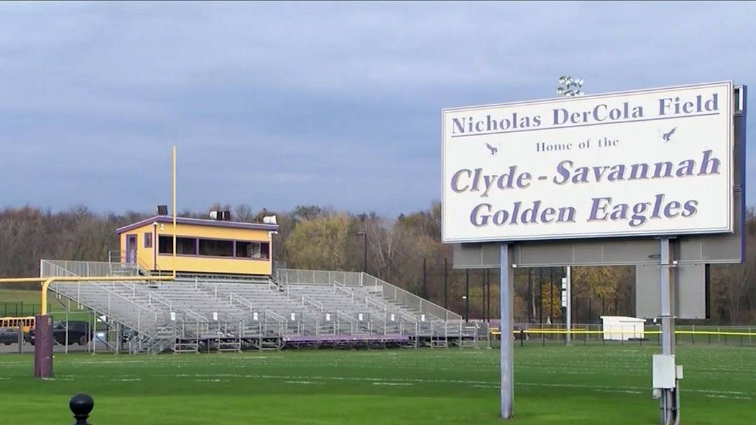 A fight late in Friday's Clyde-Savannah-Palmyra-Macedon hight school football game resulted in two injuries which required hospitalization. The game was halted with 28 seconds remaining with the host Golden Eagles claiming a 16-14 victory.