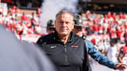 Arkansas Razorbacks coach Sam Pittman at game against the Texas Longhorns at Razorback Stadium in Fayetteville, Ark.