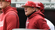 Arkansas Razorbacks coach Dave Van Horn from the dugout in the season opener against the Washington State Cougars at Baum-Walker Stadium in Fayetteville, Ark.