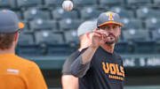 Tennessee Volunteers coach Tony Vitello during his team's workout at Baum-Walker Stadium in preparation for the Super Regional against the Arkansas Razorbacks.