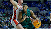 New Arkansas Razorback offer JJ Andrews from Little Rock Christian drives in the lane in the Class 4A state championship game in March at Hot Springs against the Farmington Cardinals.