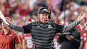 Bobby Petrino on the sidelines during game against the Texas A&M Aggies at Razorback Stadium in Fayetteville, Ark.