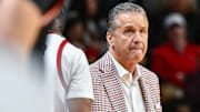 Arkansas Razorbacks coach John Calipari on the sidelines during game against Fresno State at Simmons Bank Arena in North Little Rock, Ark.