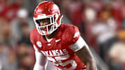 Arkansas Razorbacks linebacker Tavian Wallace lining up on special teams in game against the Texas A&M Aggies at Razorback Stadium in Fayetteville, Ark.