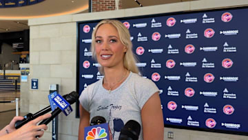 Indiana Fever guard Sophie Cunningham meets with the media.