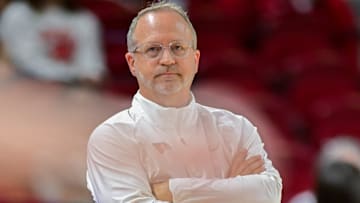 Arkansas Razorbacks coach Mike Neighbors on the sidelines against Fairfield at Bud Walton Arena in Fayetteville, Ark.