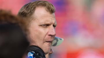 Mustangs coach Rhett Lashlee on the sidelines in a game against Navy on Nov. 25, 2023, at Gerald J. Ford Stadium in Dallas.