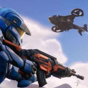 Halo Spartan holding an OXR Rifle in Fortnite Chapter 6 Season 4.