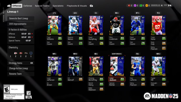 madden ultimate team lineup menu