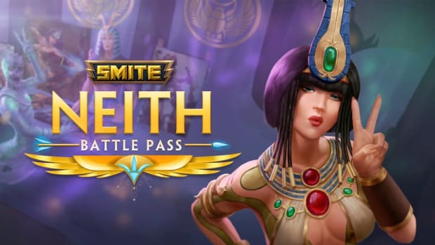 Graphic showing the Egyptian Goddess Neith in SMITE.