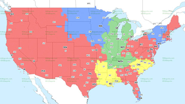 Broadcast map for the early window of NFL games on FOX for week 1 via: 506sports.com