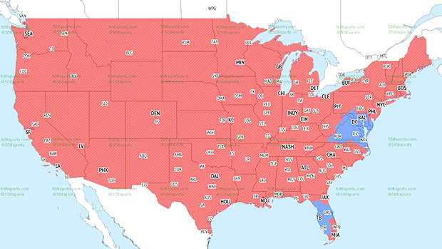 Broadcast map for the afternoon window of NFL games on FOX for week 1via: 506sports.com.