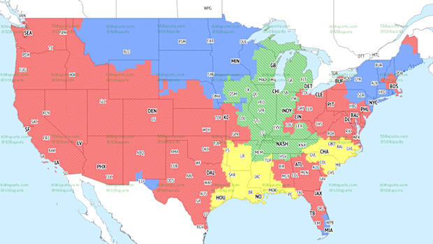 The Panthers-Saints game is projected in Yellow on FOX.