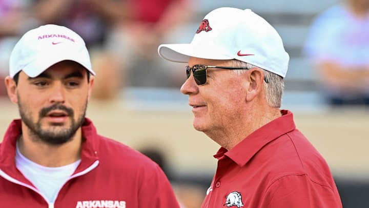 Arkansas Razorbacks offensive coordinator Bobby Petrino against the Oklahoma State Cowboys at Boone Pickens Stadium in Stillwater, Okla.