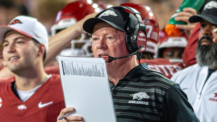 Arkansas Razorbacks coach Bobby Petrino on the sidelines during game with the Texas A&M Aggies at Razorback Stadium in Fayetteville, Ark.