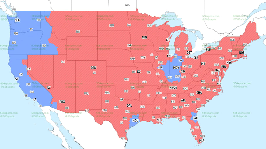 map of the U.S. with colors on it, coverage map, nfl, cbs sports