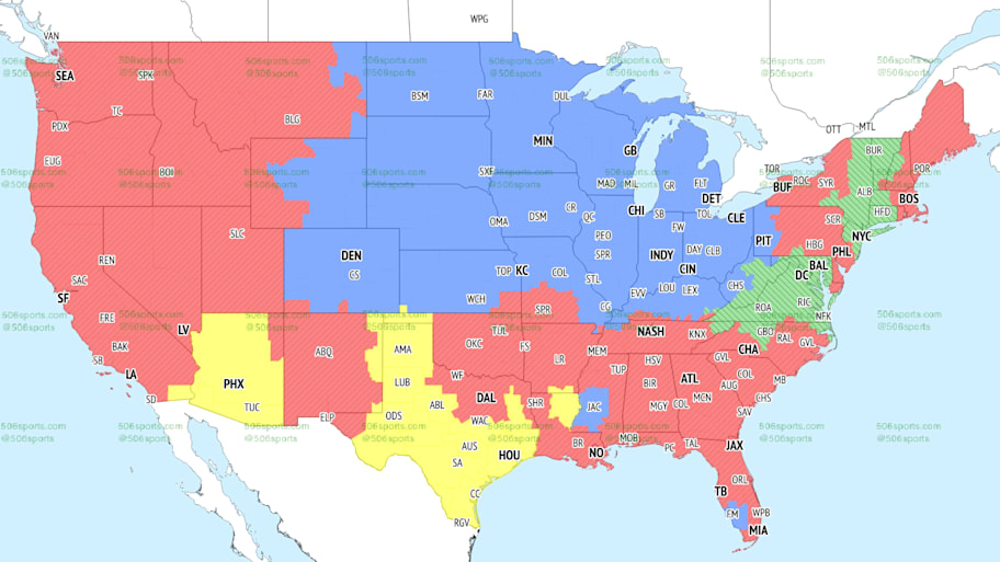 u.s. map with colorful accents, nfl coverage map, broadcast ma