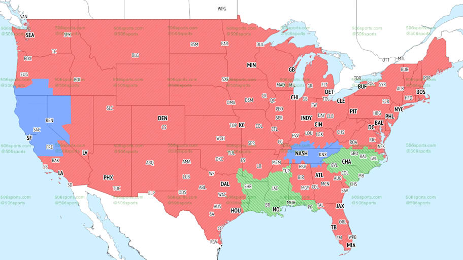 u.s. map covered in colors, nfl broadcast map, coverage ma