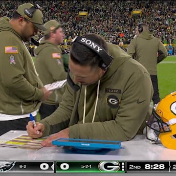 Matt LaFleur was taking notes on his play sheet while the game was going on.