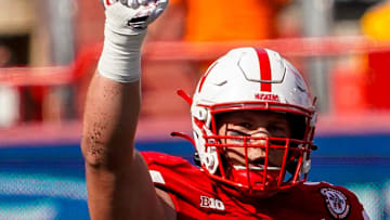 Nebraska Cornhuskers defensive lineman Ty Robinson celebrates 