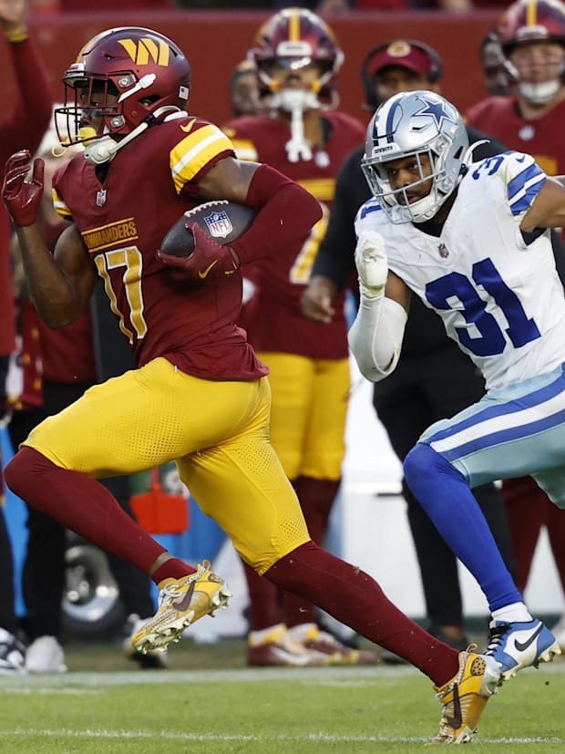 Washington Commanders wide receiver Terry McLaurin (17) and Dallas Cowboys cornerback Josh Butler (31)