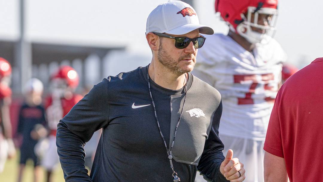 Arkansas Razorbacks coach Ryan Silverfield during spring practices.