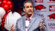Arkansas Razorbacks coach John Calipari at his intrductory press conference in Bud Walton Arena on April 10, 2024, in Fayetteville, Ark.