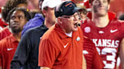 Arkansas Razorbacks offensive coordinator Bobby Petrino during a game with the Tennessee Volunteers at Razorback Stadium in Fayetteville, Ark.