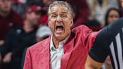 Arkansas Razorbacks coach John Calipari against the Pacific Tigers at Bud Walton Arena in Fayetteville, Ark.