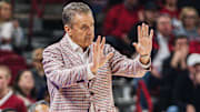 Arkansas Razorbacks coach John Calipari on the sidelines during game with the LSU Tigers at Bud Walton Arena in Fayetteville, Ark.