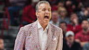 Arkansas Razorbacks coach John Calipari yells from the sidlines against the LSU Tigers at Bud Walton Arena in Fayetteville, Ark.