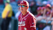 Arkansas Razorbacks coach Dave Van Horn against the Grambling Tigers at Baum-Walker Stadium in Fayetteville, Ark.
