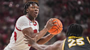 Arkansas Razorbacks forward Adou Thiero against the Missouri Tigers at Bud Walton Arena in Fayetteville, Ark.