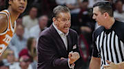 Arkansas Razorbacks coach John Calipari against the Texas Longhorns at Bud Walton Arena in Fayetteville, Ark.