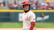 Arkansas Razorbacks' Nick Souza against the Missouri Tigers at Baum-Walker Stadium in Fayetteville, Ark.