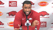 New Arkansas Razorbacks general manager at press conference Thursday explaining his new responsibilities within the athletics department.