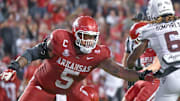 Arkansas Razorbacks defensive lineman Cam Ball in game against the Texas A&M Aggies at Razorback Stadium in Fayetteville, Ark.