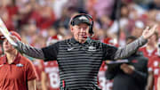 Bobby Petrino on the sidelines during game against the Texas A&M Aggies at Razorback Stadium in Fayetteville, Ark.