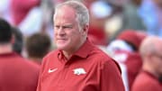 Arkansas Razorbacks athletics director Hunter Yurachek on the sidelines during game against the Arkansas State Red Wolves at War Memorial Stadium in Little Rock, Ark.