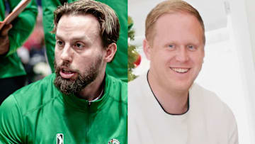 Tyler Lashbrook (left; Maine Celtics head coach and Boston Celtics assistant); Tyler Lashbrook (right; Engineer and Owensboro, Kentucky native)