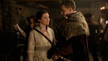 ONCE UPON A TIME - "The Song in Your Heart" - In flashback, Snow and Charming make a special wish that Emma will be protected. The result of their wish has the whole kingdom bursting into song which infuriates the Evil Queen. Meanwhile in Storybrooke, the Black Fairy announces her plans to unleash another curse on the town while Emma and Hook prepare for their wedding, on "Once Upon a Time," SUNDAY, MAY 7 (8:00-9:00 p.m. EDT), on The ABC Television Network. (ABC/Jack Rowand)
GINNIFER GOODWIN,