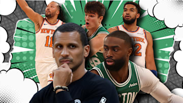 Joe Mazzulla, Jaylen Brown, Jalen Brunson, Hugo Gonzalez, and Karl-Anthony Towns