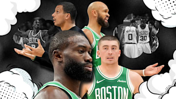 Jaylen Brown, Payton Pritchard, Joe Mazzulla, and Derrick White