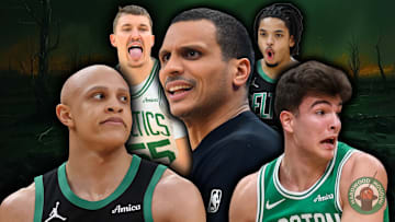 Jordan Walsh, Joe Mazzulla, Baylor Scheierman, Hugo Gonzalez, and Josh Minott