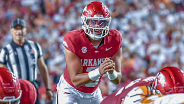 Arkansas Razorbacks quarterback Malachi Singleton against the Tennessee Volunteers at Razorback Stadium in Fayetteville, Ark.