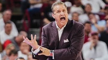 Arkansas Razorbacks coach John Calipari against the Texas Longhorns at Bud Walton Arena in Fayetteville, Ark.