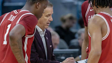 Arkansas Razorbacks coach John Calipari drawing a play in the Sweet 16 against the Texas Tech Red Raiders in Chase Arena in San Francisco.