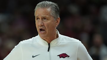 Arkansas Razorbacks coach John Calipari during exhibition matchup against the Cincinnati Bearcats at Bud Walton Arena in Fayetteville, Ark.