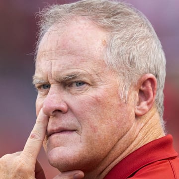 Arkansas Razorbacks athletics director Hunter Yurachek on field before game with UAPB at War Memorial Stadium in Little Rock, Ark.