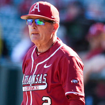 Arkansas Razorbacks coach Dave Van Horn against the Grambling Tigers at Baum-Walker Stadium in Fayetteville, Ark.